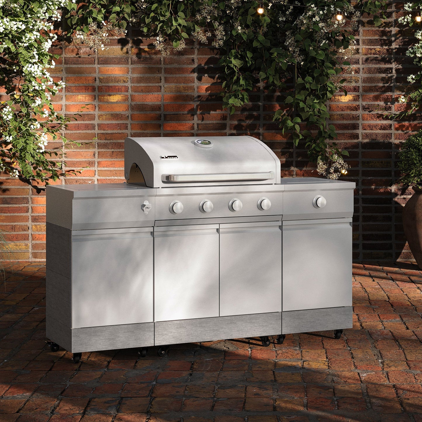 TYTUS Fresno 5-Burner LP/NG Convertible Grill in Stainless Steel + Carbon Wood - TDT-021-0705